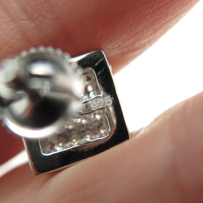 925 Sterling Silver Round-Cut C Z Sparkle Square Stud Earrings