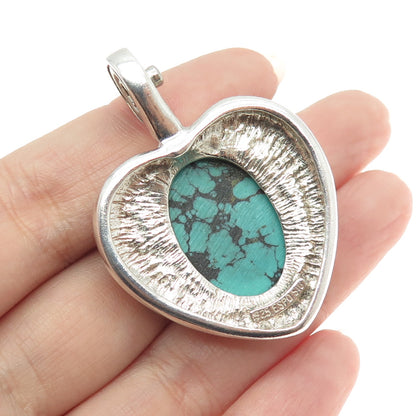 J. ESPOSITO 925 Sterling Silver Vintage Real Turquoise Gemstone Heart Pendant