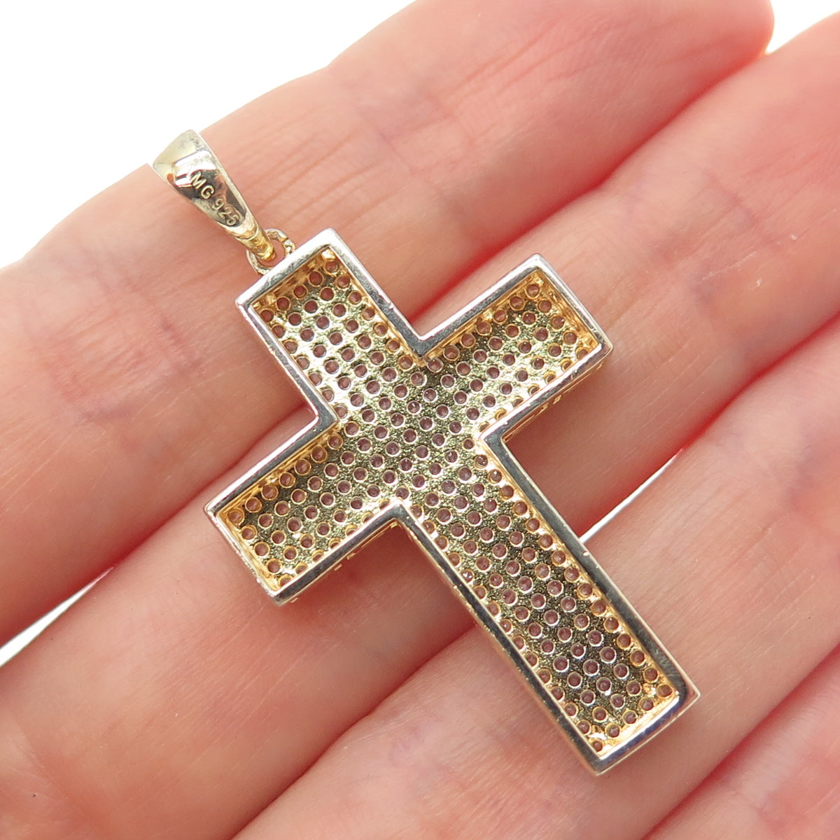 925 Sterling Silver Gold Plated Round-Cut C Z Sparkle Cross Charm Pendant