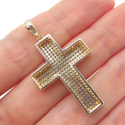 925 Sterling Silver Gold Plated Round-Cut C Z Sparkle Cross Charm Pendant