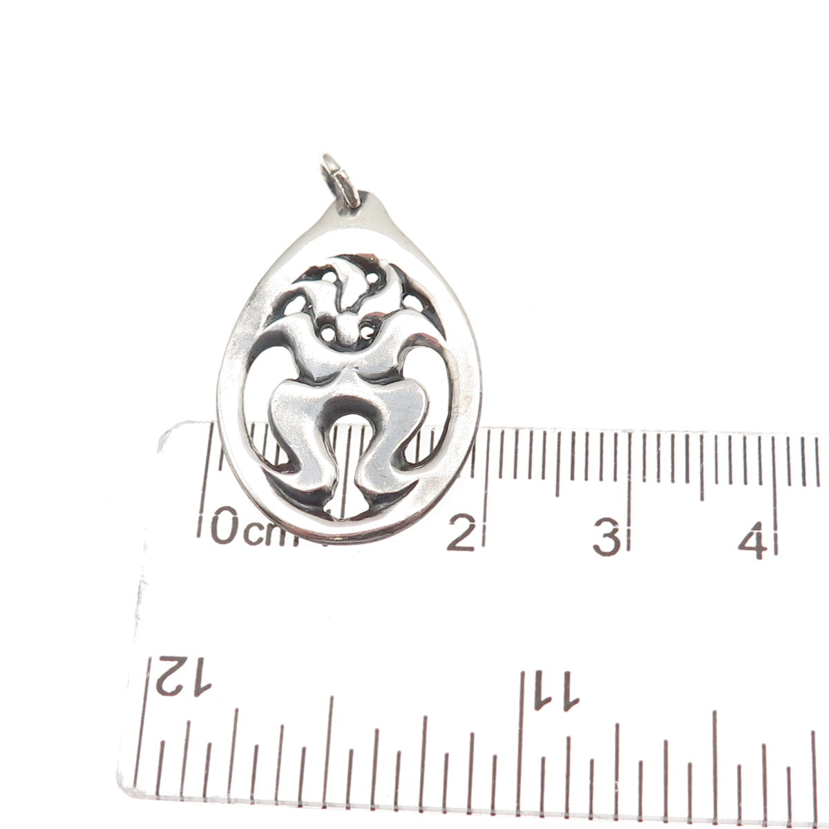 925 Sterling Silver Vintage Modernist Floral Teardrop Oxidized Charm Pendant