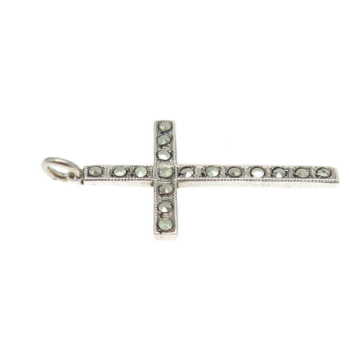 THEDA Sterling Silver Antique Art Deco Real Marcasite Cross Religious Pendant