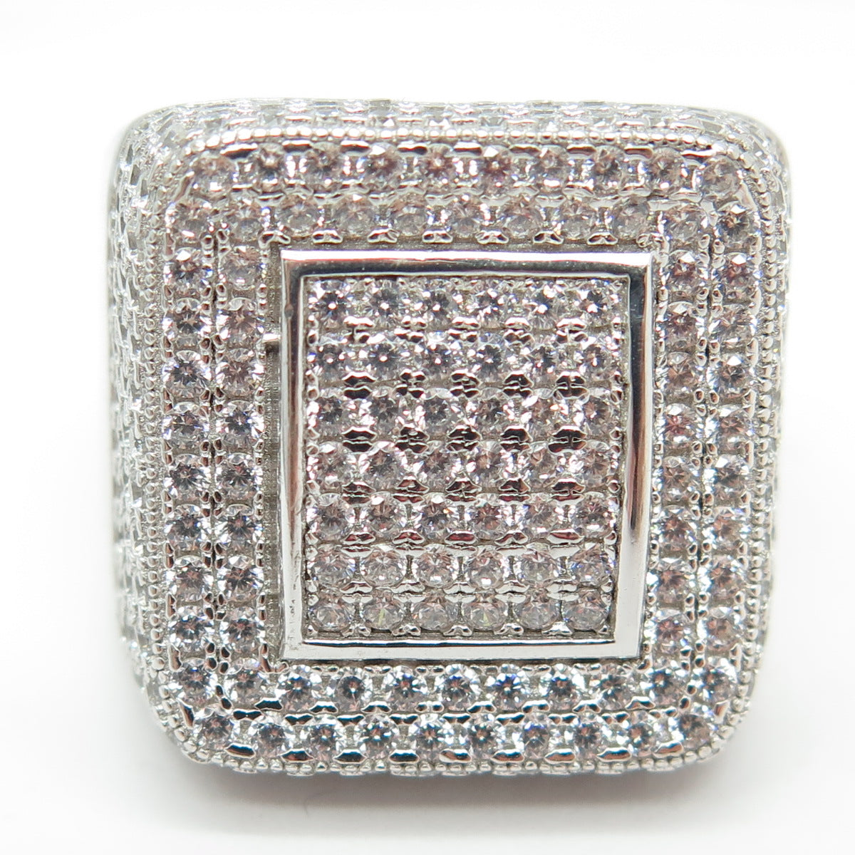 925 Sterling Silver Pave C Z Domed Ring Size 10.25