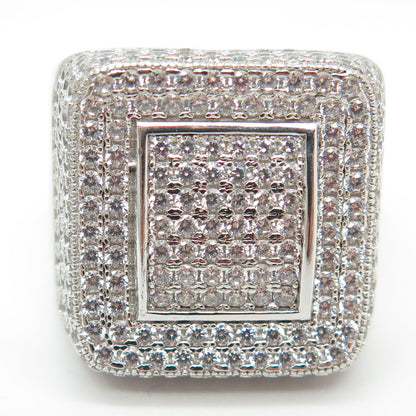 925 Sterling Silver Pave C Z Domed Ring Size 10.25