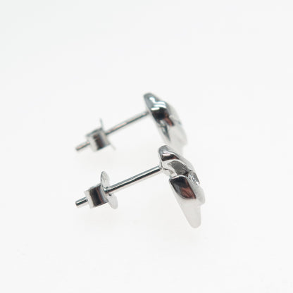 925 Sterling Silver Round-Cut C Z Modernist Heart Stud Earrings