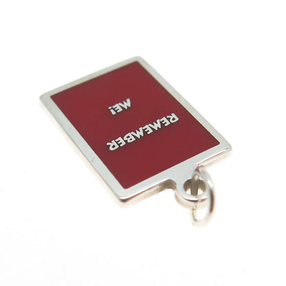 925 Sterling Silver Red Enamel "Remember Me!" Minimalist Charm Pendant