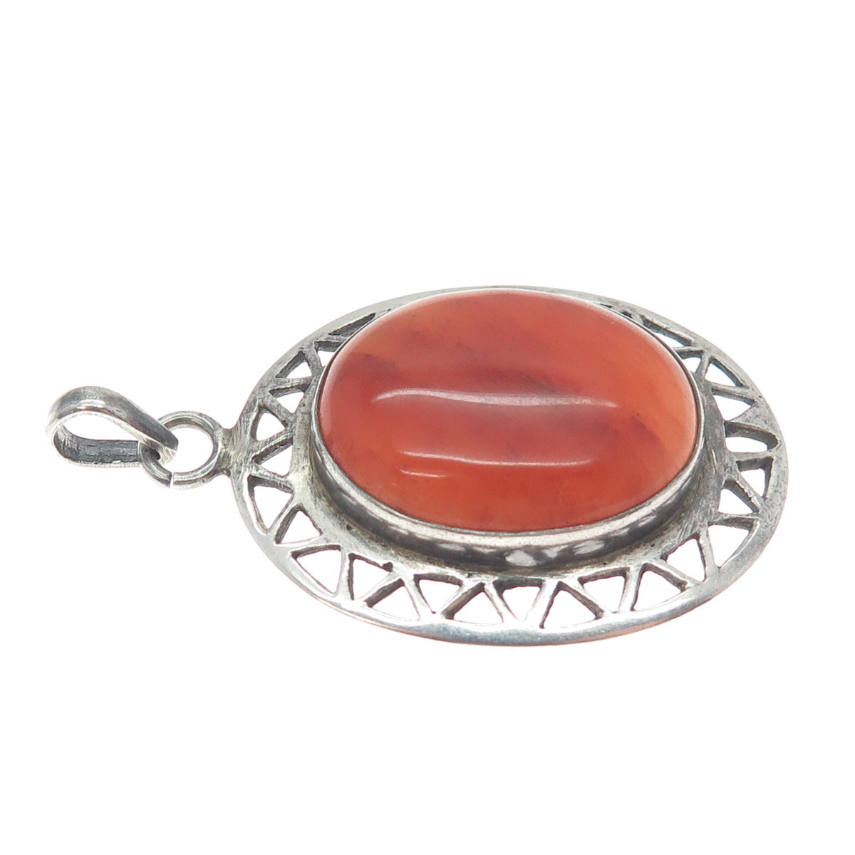925 Sterling Silver Vintage Real Cabochon Agate Sun Pendant