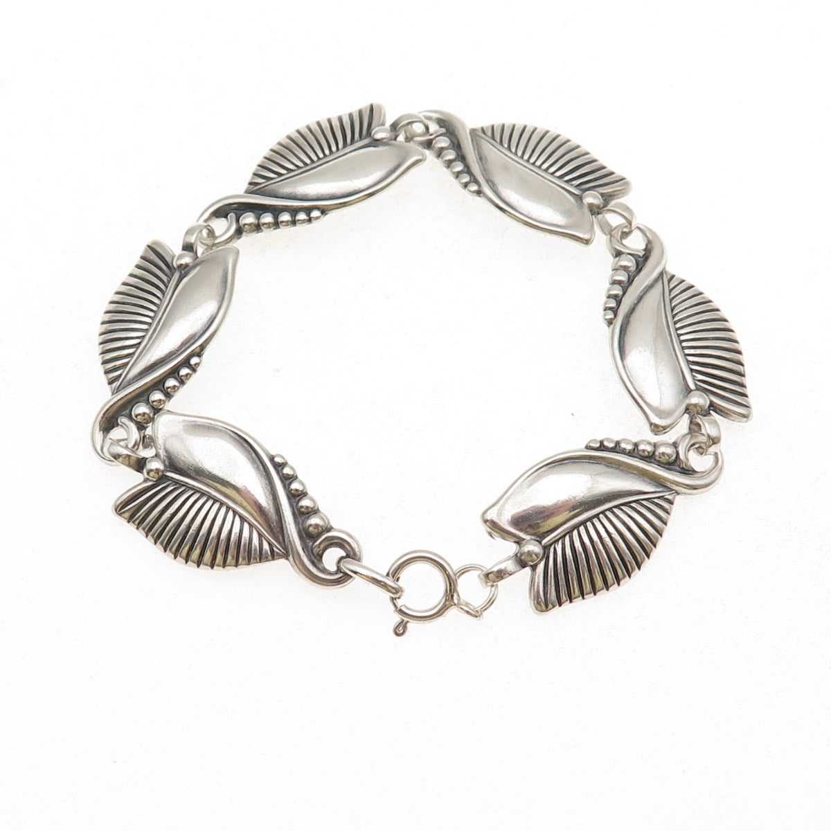 925 Sterling Silver Antique Art Deco Floral Oxidized Bracelet 6.5"