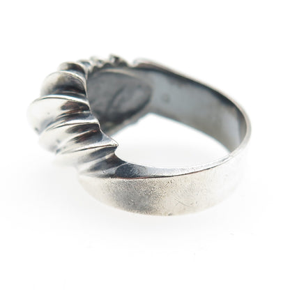 925 Sterling Silver Vintage Modernist Ribbed Oxidized Ring Size 7