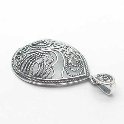 925 Sterling Silver Vintage Twisted Heart Teardrop Pendant