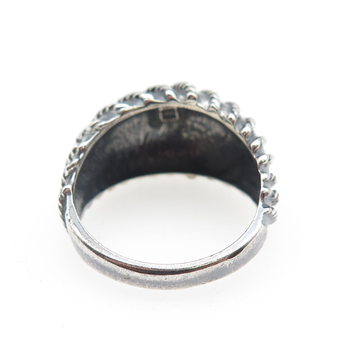 925 Sterling Silver Vintage Modernist Ribbed Dome Oxidized Ring Size 7.25