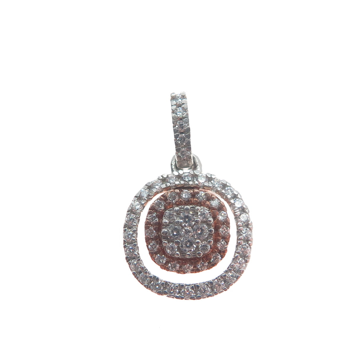 925 Sterling Silver 2-Tone Round-Cut C Z Cushion Minimalist Charm Pendant