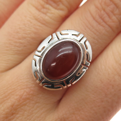925 Sterling Silver Vintage CII Mexico Real Carnelian Tribal Ring Size 6.25