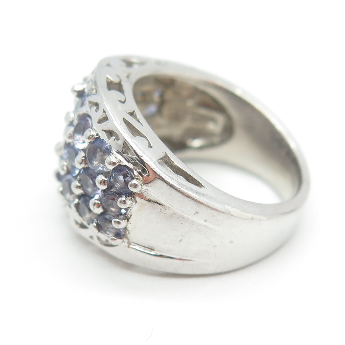 CHUCK CLEMENCY 925 Sterling Silver Real Round-Cut Iolite Cluster Ring Size 7.25