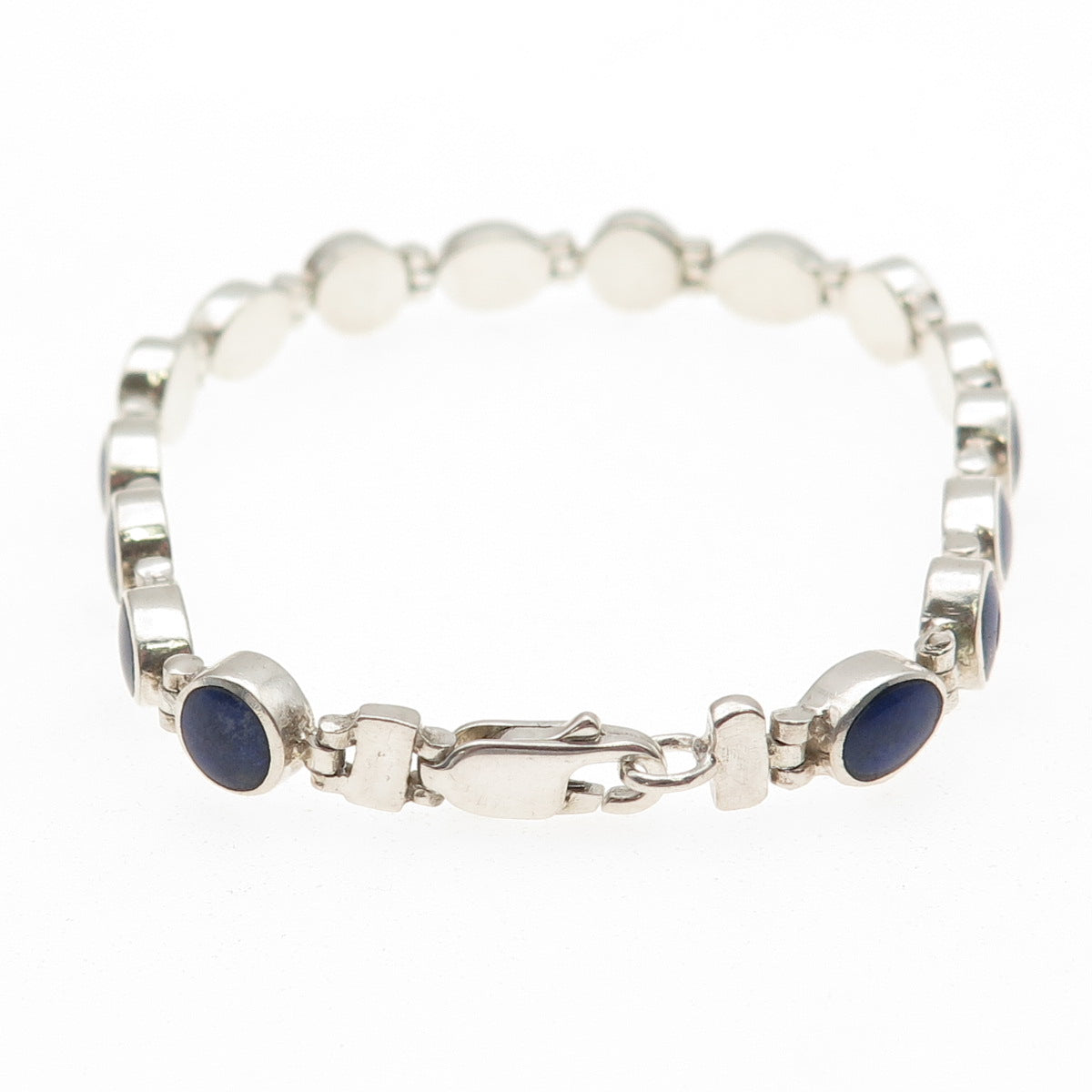 925 Sterling Silver Vintage Real Lapis Lazuli Bracelet 6.75"