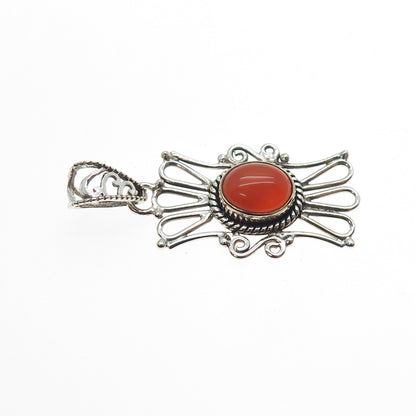 925 Sterling Silver Vintage Real Agate Ornate Oxidized Charm Pendant