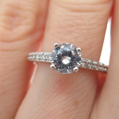 925 Sterling Silver Vintage European Round-Cut C Z Engagement Ring Size 6