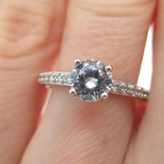 925 Sterling Silver Vintage European Round-Cut C Z Engagement Ring Size 6