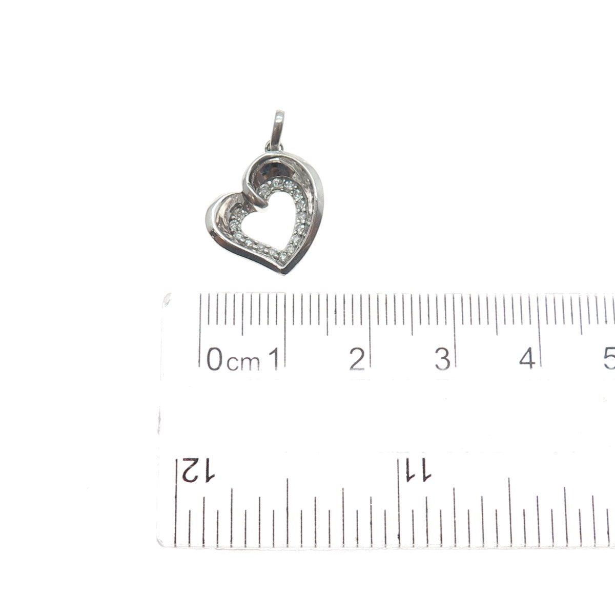925 Sterling Silver Real Round-Cut Diamond Heart Mini Charm Pendant