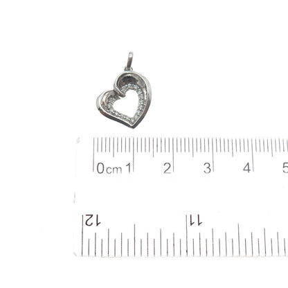925 Sterling Silver Real Round-Cut Diamond Heart Mini Charm Pendant