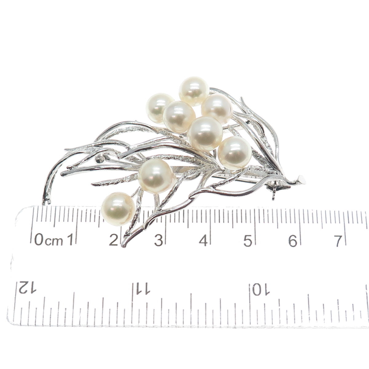 925 Sterling Silver Antique Japan Real Akoya Pearl Twig Pin Brooch