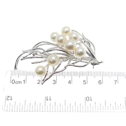 925 Sterling Silver Antique Japan Real Akoya Pearl Twig Pin Brooch