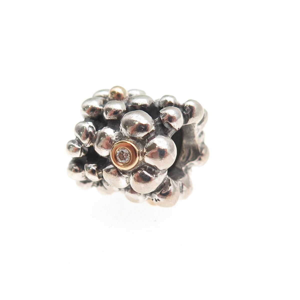 PANDORA 925 Sterling Silver Gold Real Diamond Daisy Slide Bead Charm