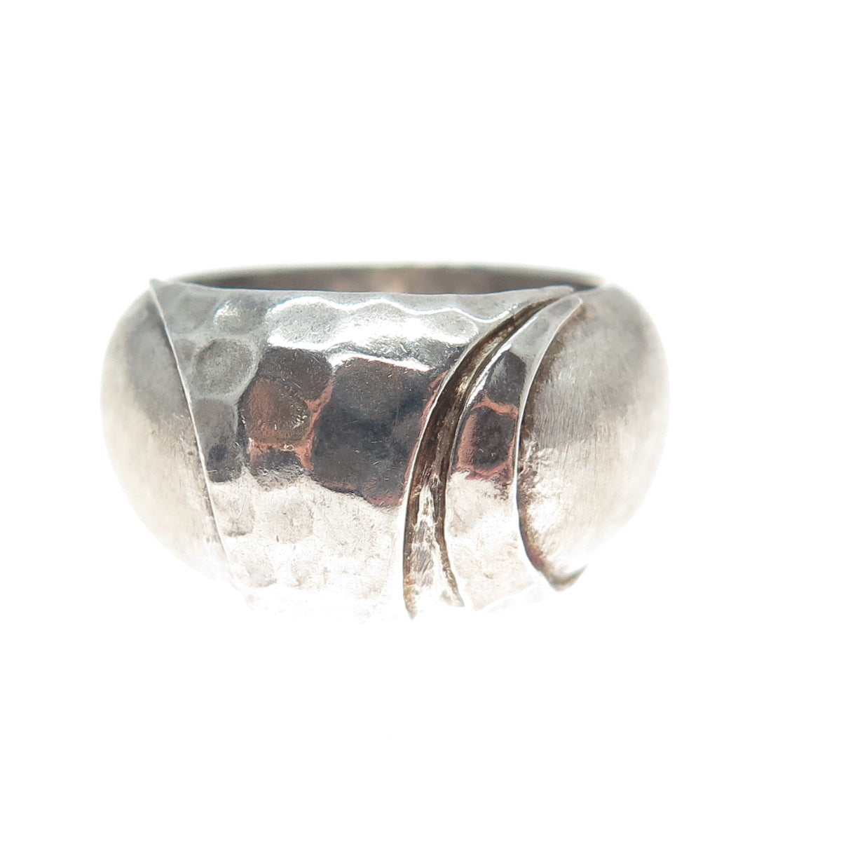 925 Sterling Silver Vintage Modernist Hammered Oxidized Ring Size 6.5