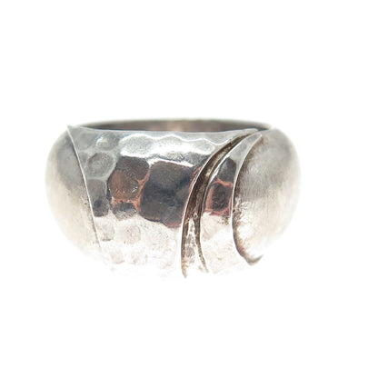 925 Sterling Silver Vintage Modernist Hammered Oxidized Ring Size 6.5