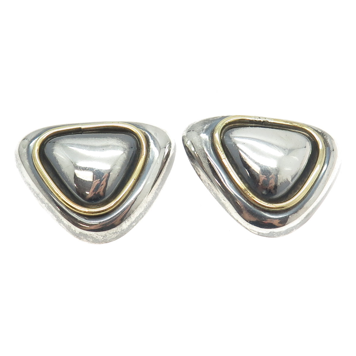 925 Sterling Silver 2-Tone Vintage Mexico Clip On Earrings