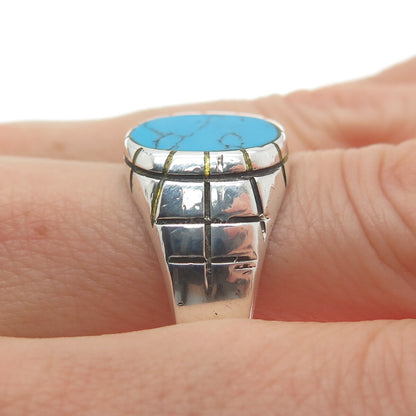 925 Sterling Silver Vintage Mexico Real Turquoise Spider Web Ring Size 12.25