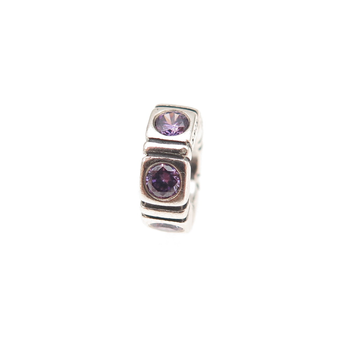 Pandora 925 Sterling Silver Purple C Z Trinity Spacer Slide Charm