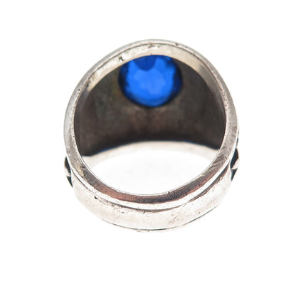 Crest Craft Sterling Vintage Lab-Created Sapphire US Coast Guard Ring Size 7.5