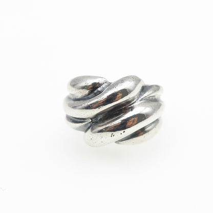 925 Sterling Silver Vintage Modernist Ribbed Bypass Oxidized Ring Size 5