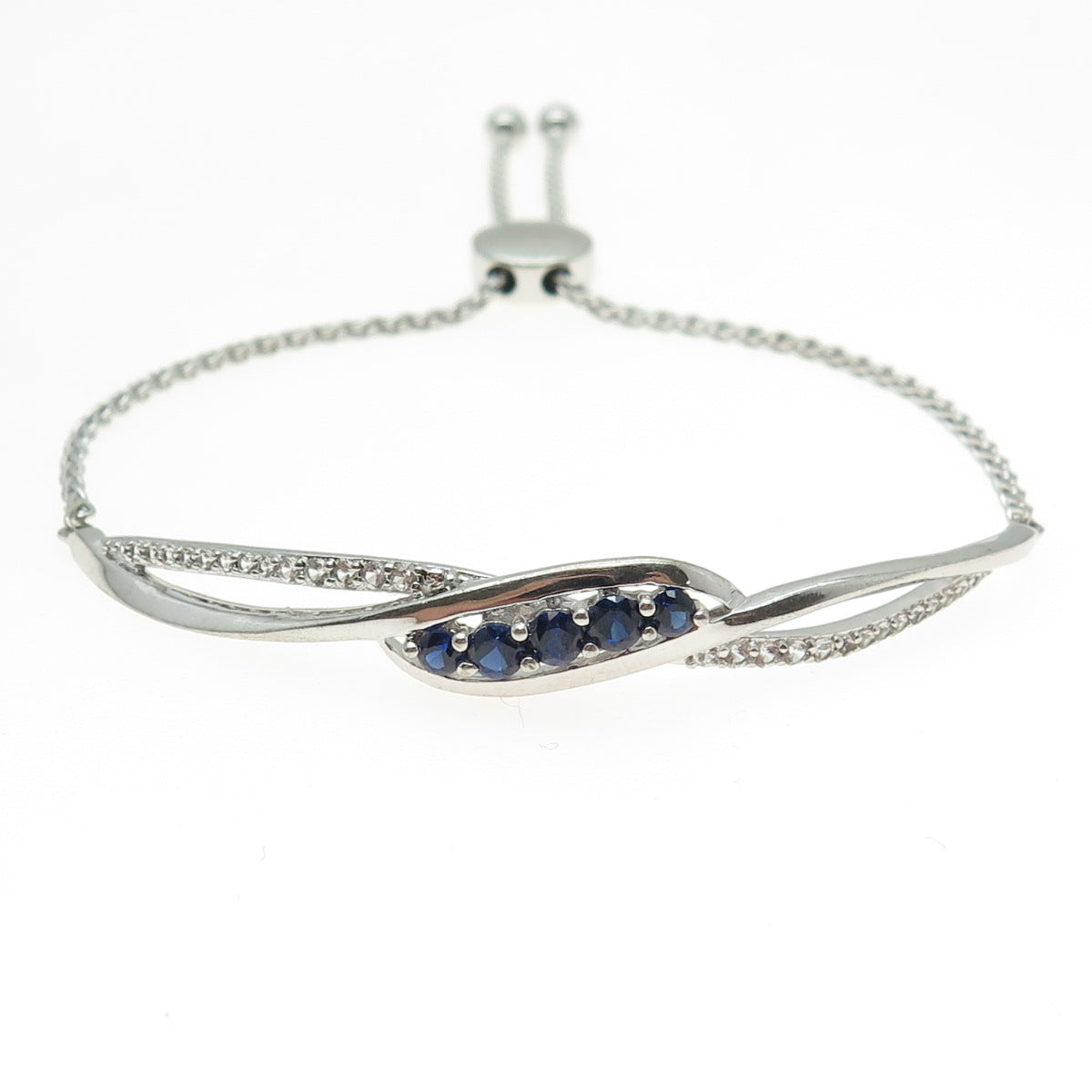 KARIZIA SPA KA 1772 Sterling Lab-Created Sapphire Topaz Adjustable Bracelet 7-9"