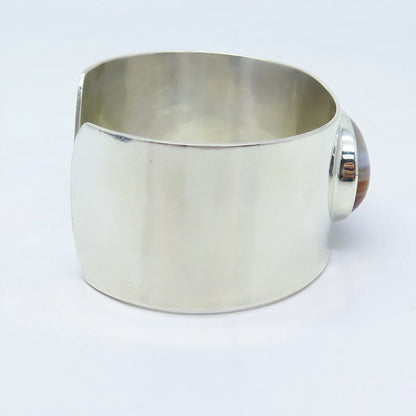 925 Sterling Silver Vintage Real Agate Gemstone Cuff Bracelet 6"