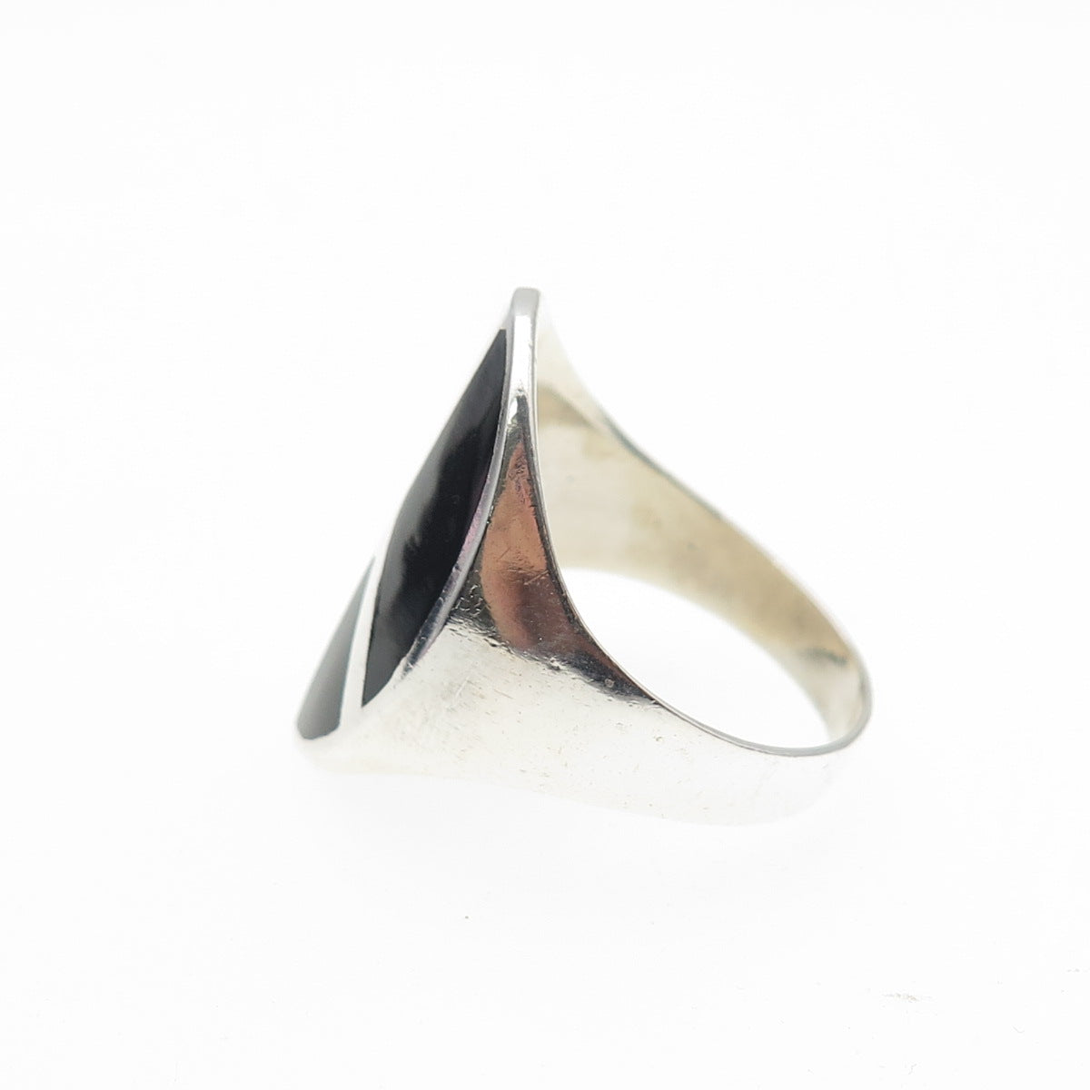 925 Sterling Silver Vintage Real Black Onyx Peace Symbol Ring Size 9.75