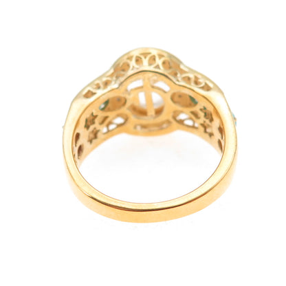 925 Sterling Silver Gold Plated Real Morganite Turquoise Sapphire Ring Size 8.25