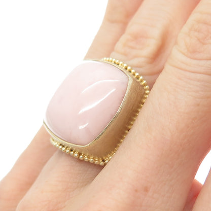 925 Sterling Silver 2-Tone Vintage HB Artisan Real Pink Opal Ring Size 5.25