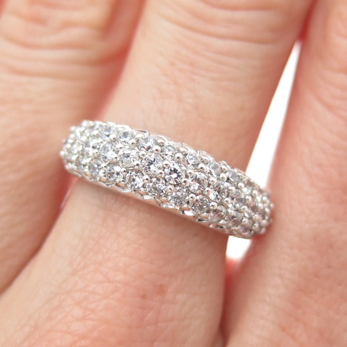 925 Sterling Silver Round-Cut C Z Sparkle Dome Ring Size 7.25