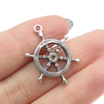 925 Sterling Silver Vintage Viking Ship Wheel Charm Pendant