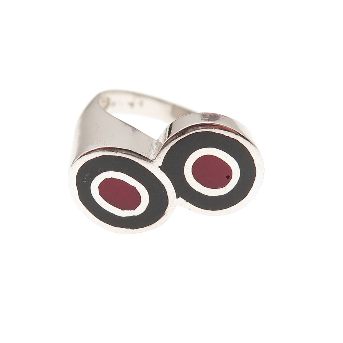 925 Sterling Silver Vintage Enamel Modernist Bypass Ring Size 4.75