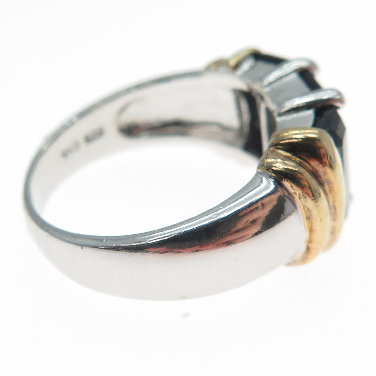 CNA PRANDA 925 Sterling Silver 2-Tone Vintage Real Black Onyx Ring Size 7.25