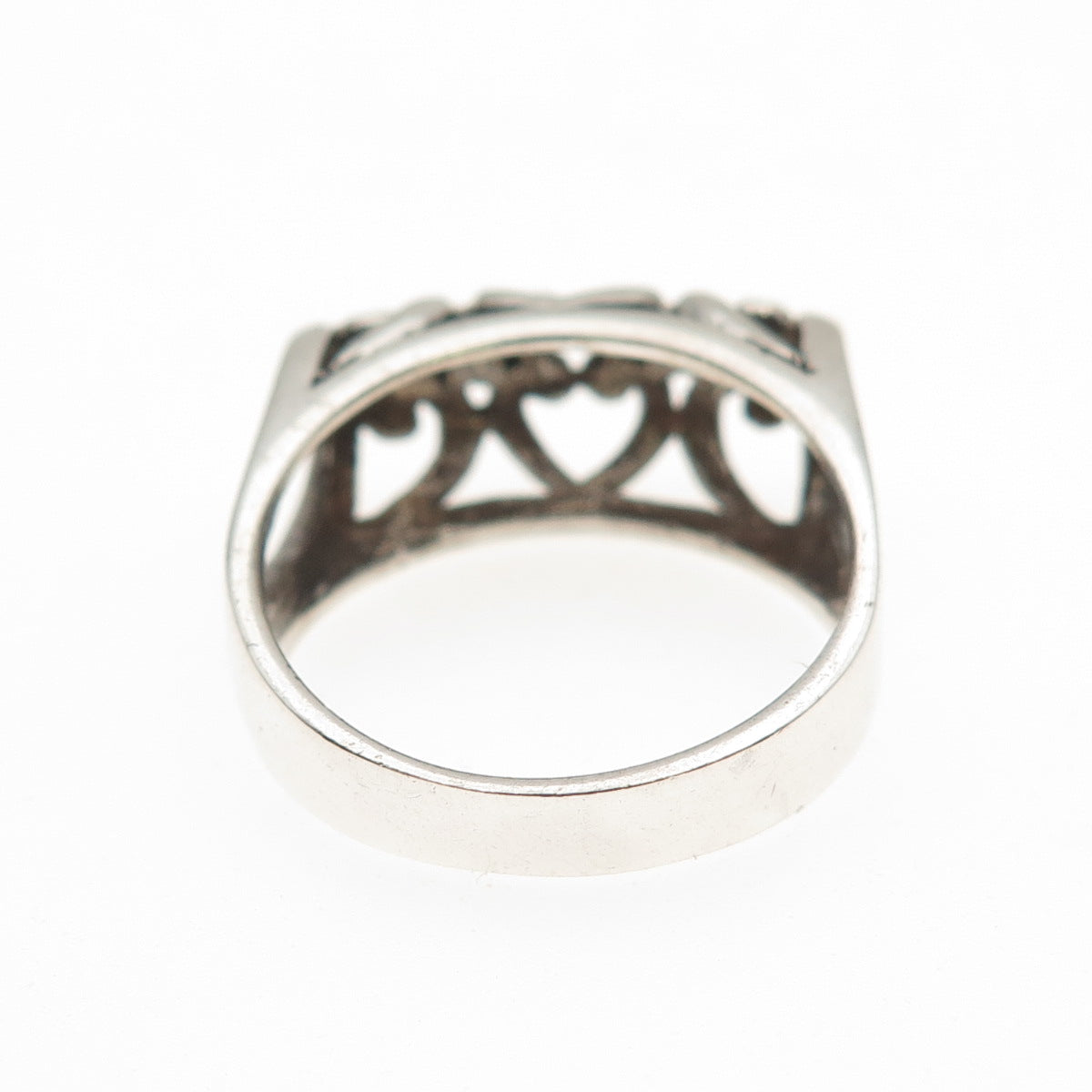 Sidney Evan 925 Sterling Silver Vintage Modernist Heart Oxidized Ring Size 8