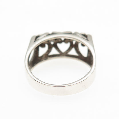 Sidney Evan 925 Sterling Silver Vintage Modernist Heart Oxidized Ring Size 8