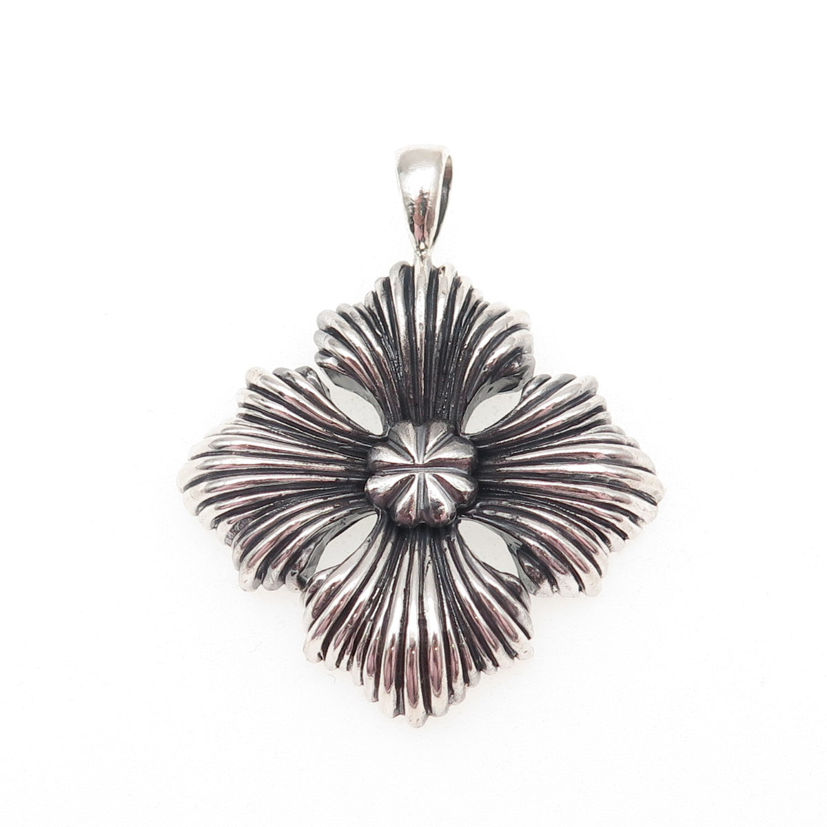 925 Sterling Silver Vintage Floral Cross Oxidized Charm Pendant
