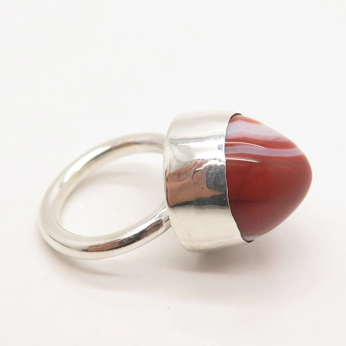 925 Sterling Silver Vintage Real Agate Gemstone Ring Size 4.25