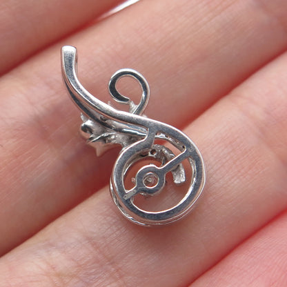 925 Sterling Silver Round-Cut C Z Rose Flower Minimalist Charm Slide Pendant
