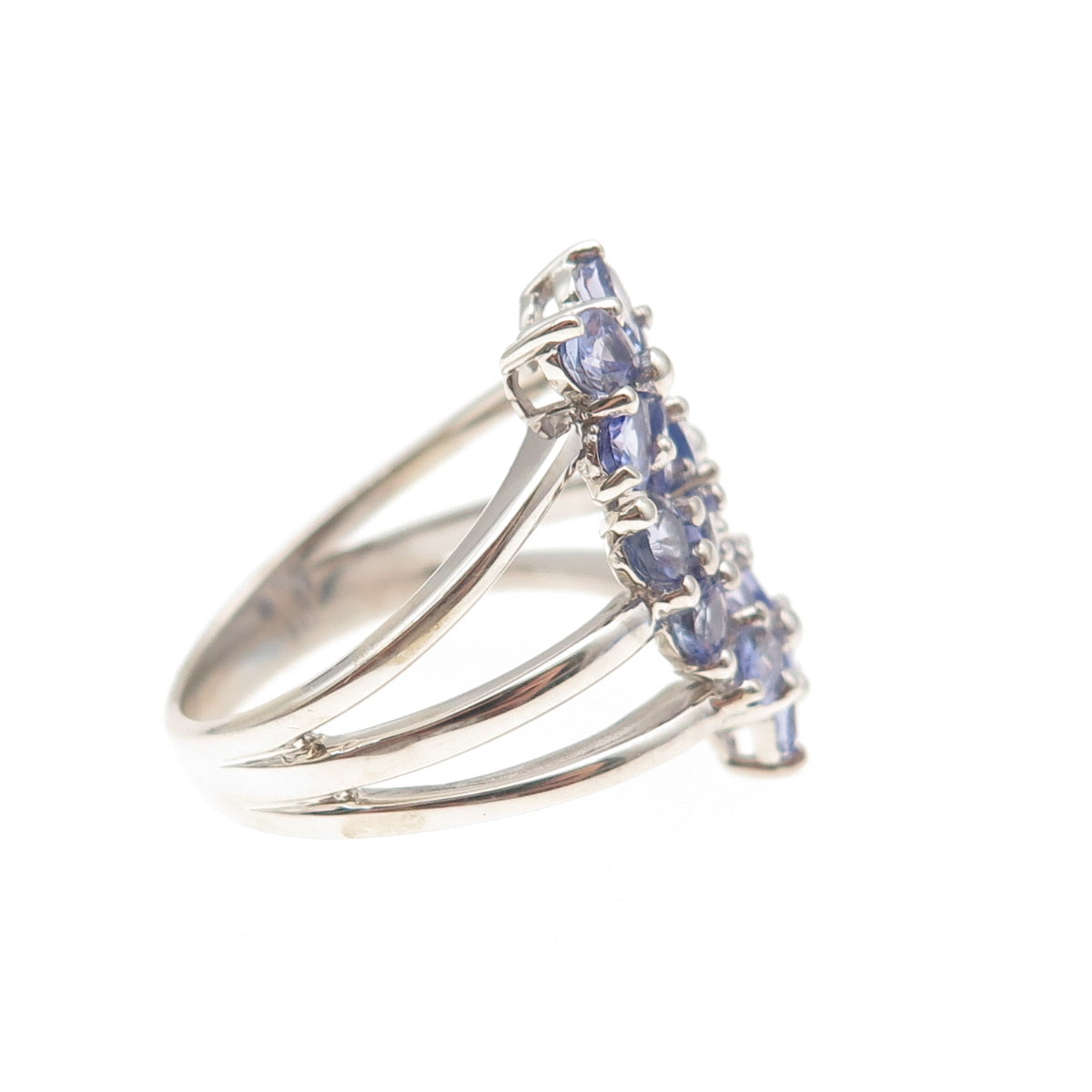 925 Sterling Silver Real Round & Pear-Cut Tanzanite Floral Ring Size 8