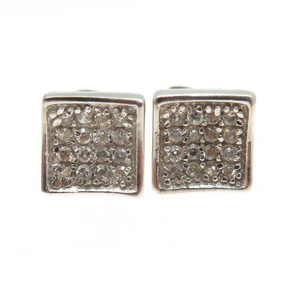 925 Sterling Silver Pave C Z Square Stud Earrings